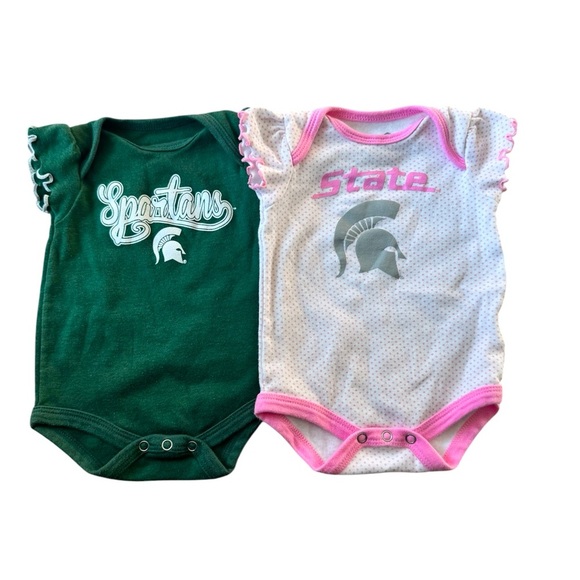 Michigan State Spartans Baby Girl Bodysuit Set Pink & Green- Size 0-3 Months - Picture 1 of 13